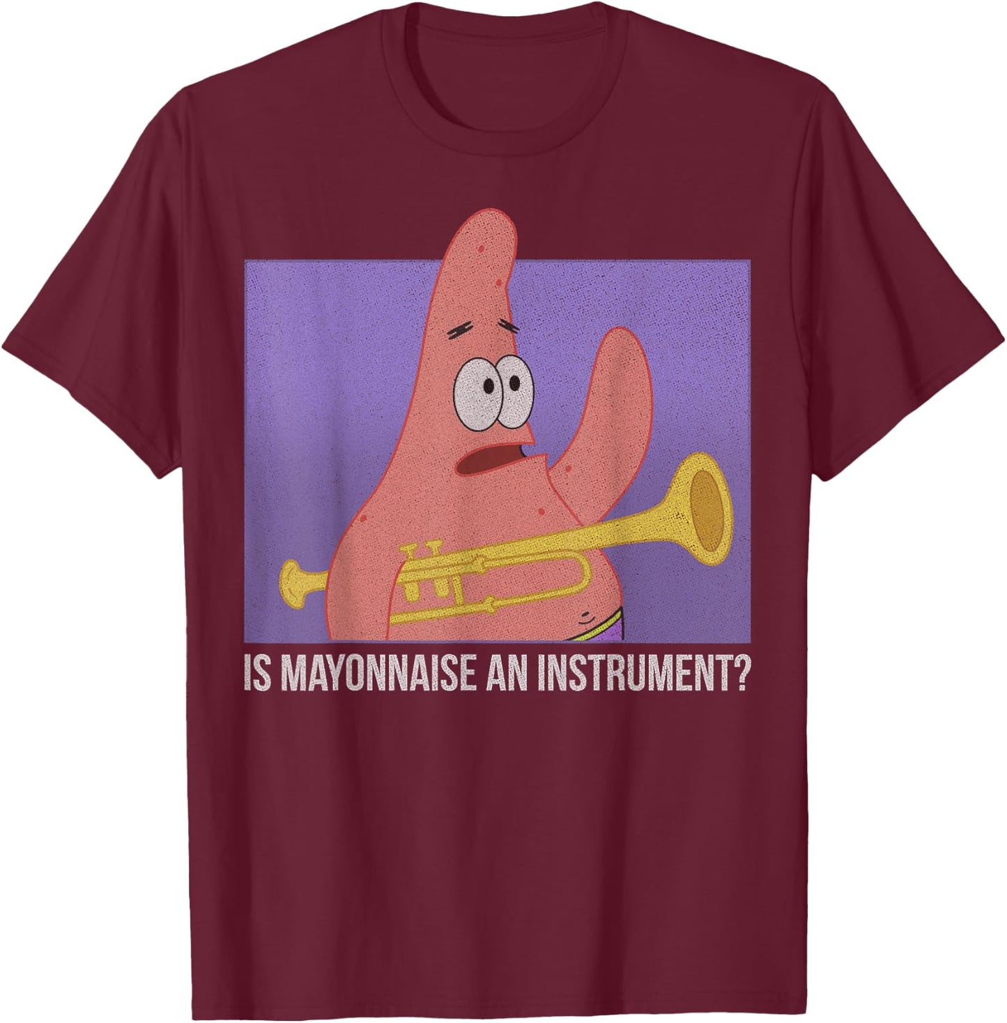 Spongebob Squarepants Patrick is Mayonnaise an Instrument Small T-Shirt - T-Shirt | Maroon
