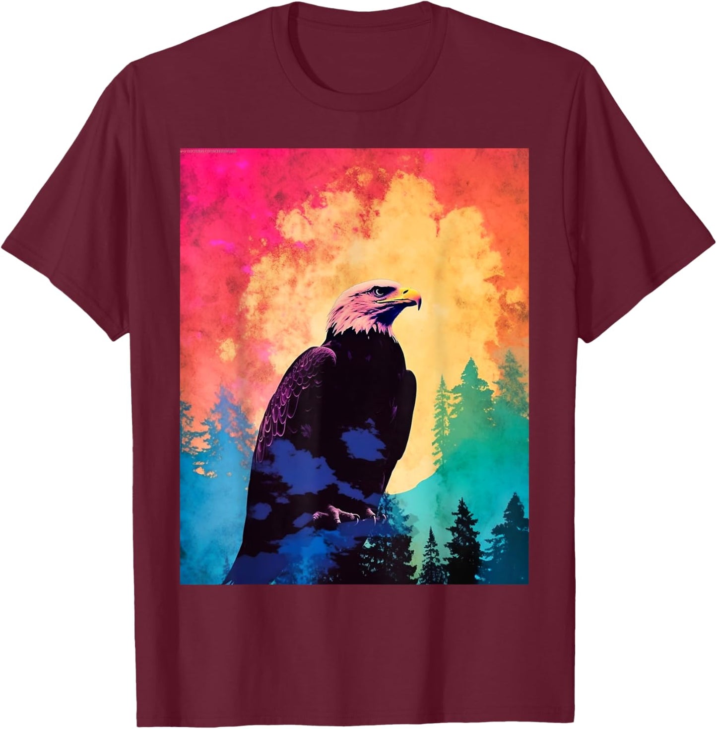 Majestic Eagle Silhouette: Freedom's Colors T-Shirt - T-Shirt | Maroon