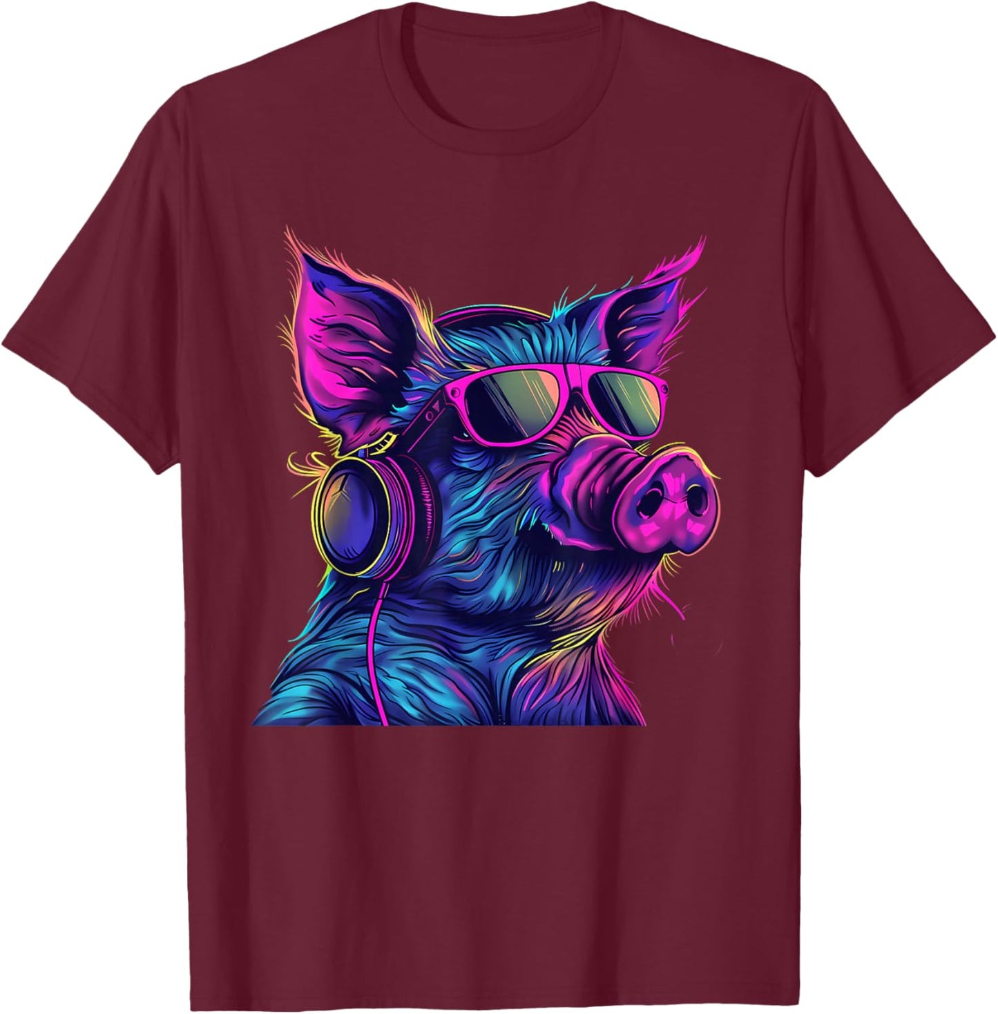 Pig DJ Techno EDM Pig Lover Music Headphones Beatmaker T-Shirt - T-Shirt | Maroon