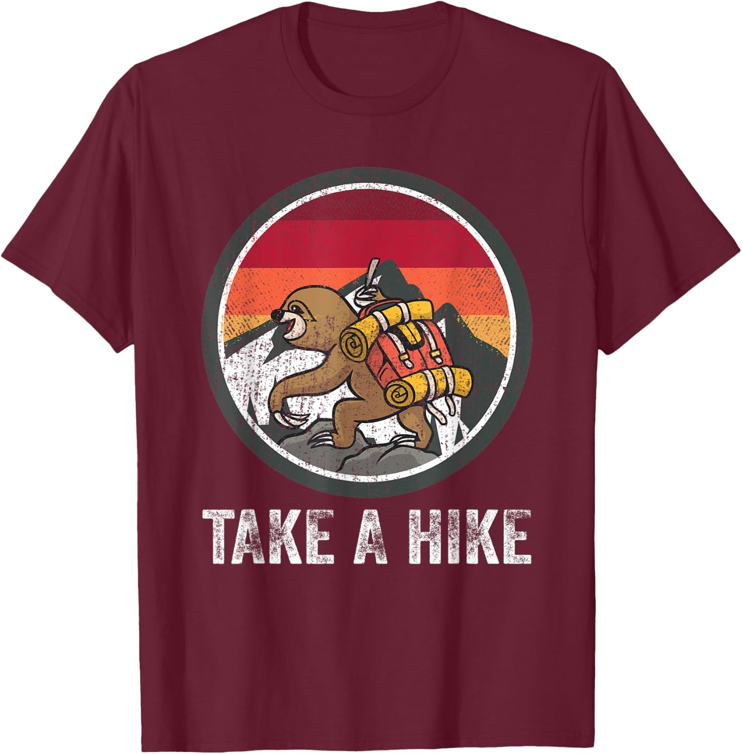 Take A Hike Retro Hiker Sloth Hiking Trekking Fun Kids Boys T-Shirt - T-Shirt | Maroon