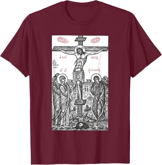 The Crucifixion of Christ Greek Russian Orthodox T-Shirt - T-Shirt | Maroon
