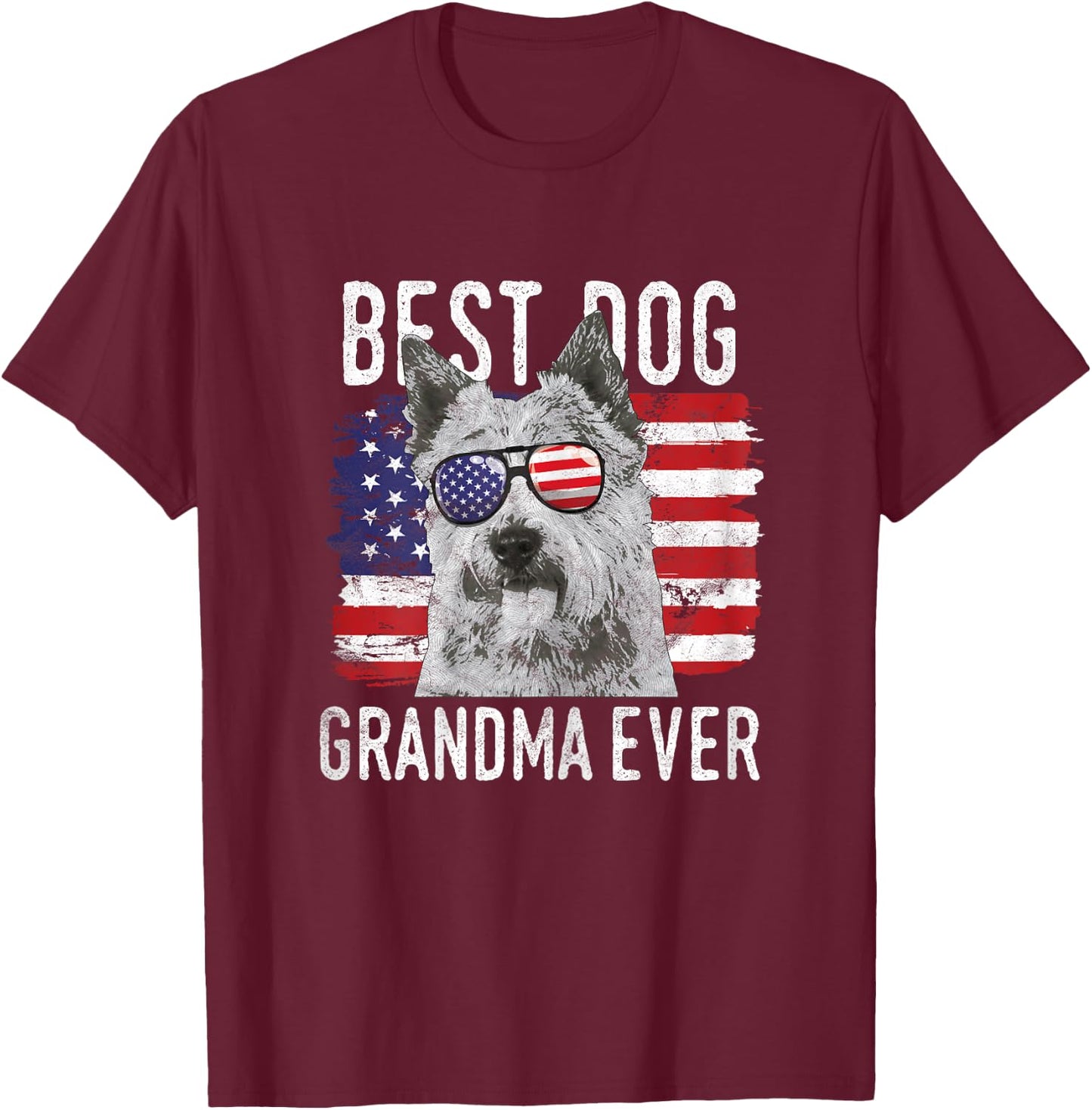 American Flag Best Dog Grandma Ever Norwich Terriers USA T-Shirt - T-Shirt | Maroon