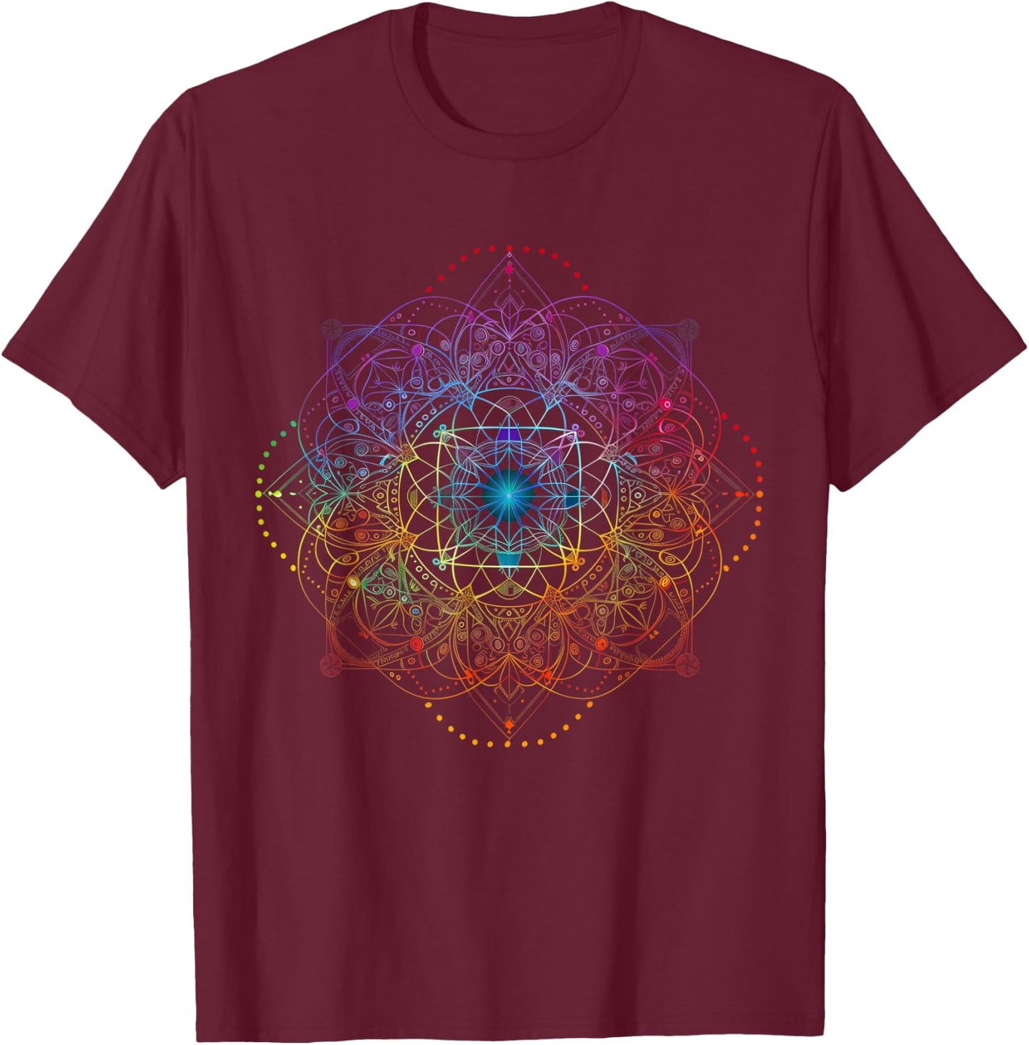 Sacred Geometry Metatron Cube Colorful Spiritual Yoga T-Shirt - T-Shirt | Maroon