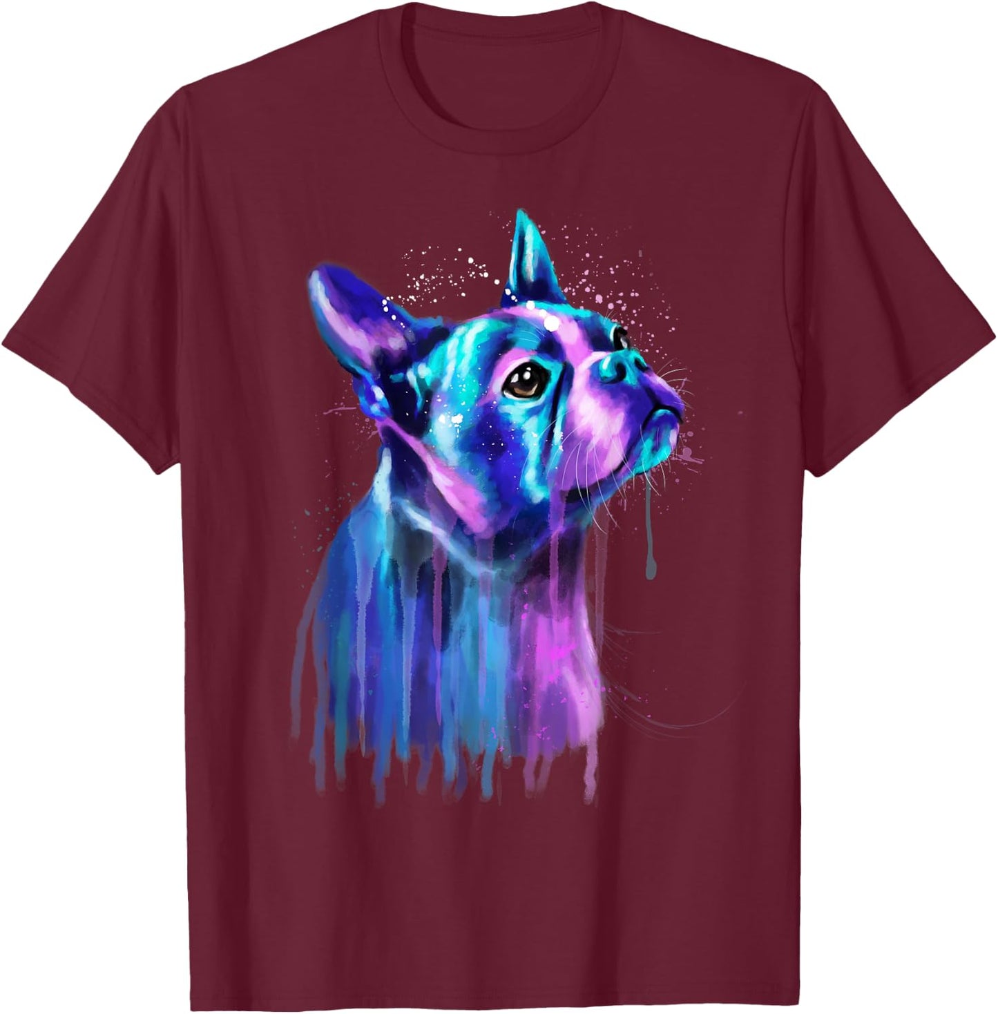 Colorful Boston Terrier Dog Art Watercolor Painting Women Kids T-Shirt - T-Shirt | Maroon