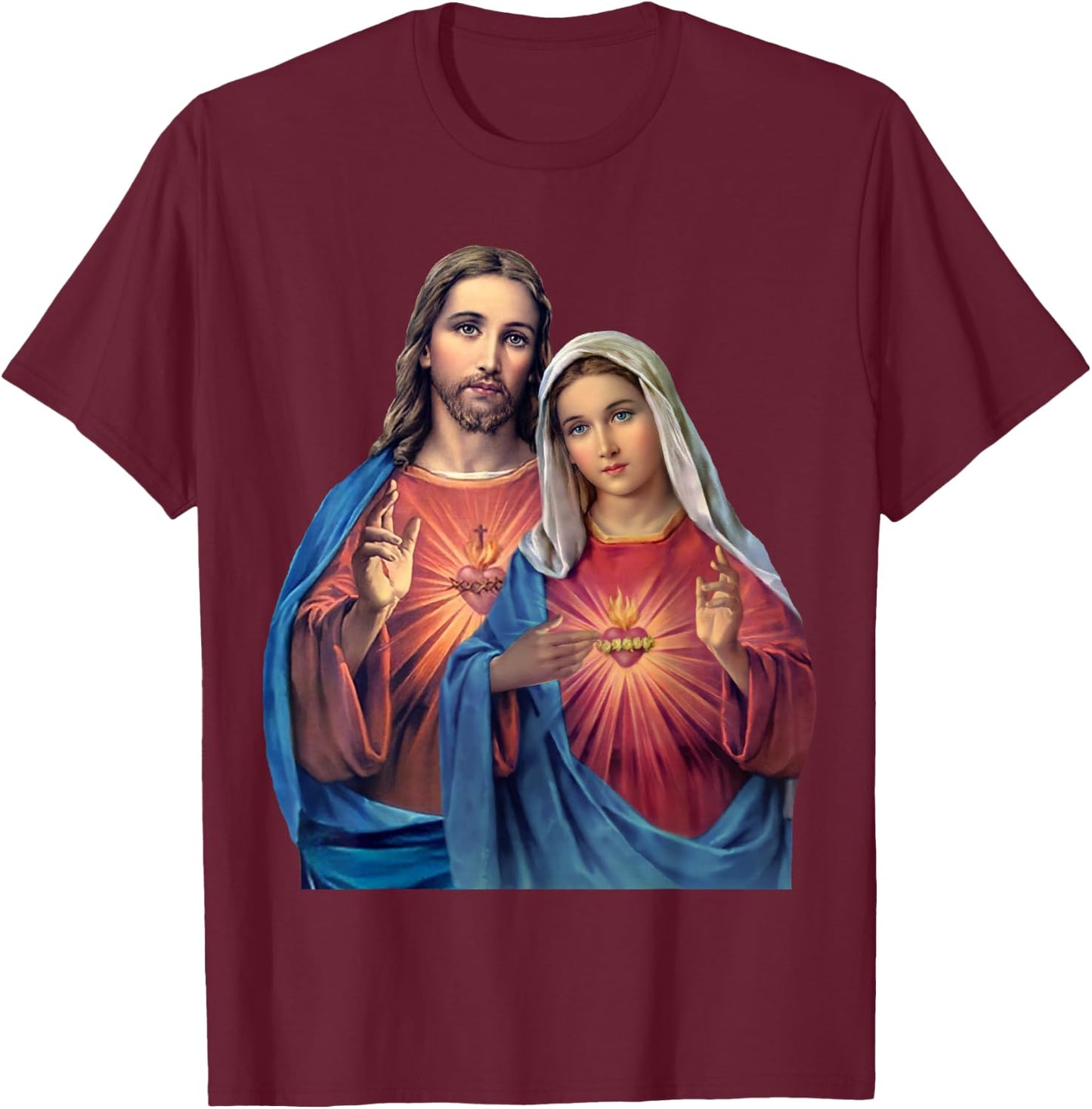 Hearts of Jesus and Mary very close together (Twin Hearts) T-Shirt - T-Shirt | Maroon