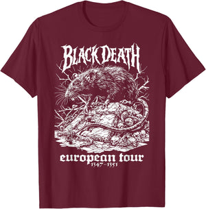 Black Death European Tour Plague Rat Medieval History Goth T-Shirt - T-Shirt | Maroon