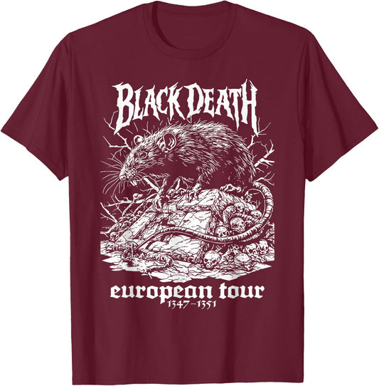 Black Death European Tour Plague Rat Medieval History Goth T-Shirt - T-Shirt | Maroon