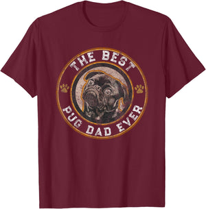 Best Pug Dad Ever Black Pugs Owner Vintage Dog Lover T-Shirt - T-Shirt | Maroon