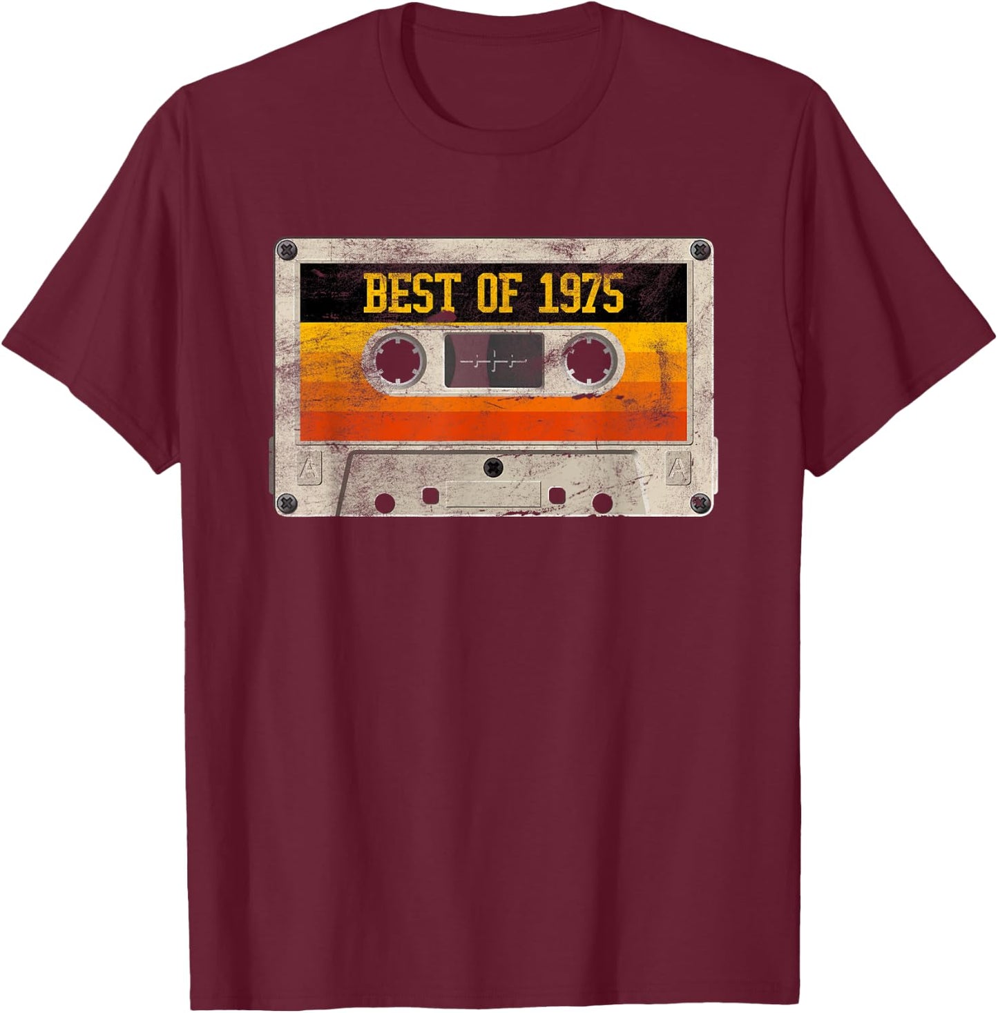 Best of 1975 46th Birthday Gifts Cassette Tape Vintage Retro T-Shirt - T-Shirt | Maroon