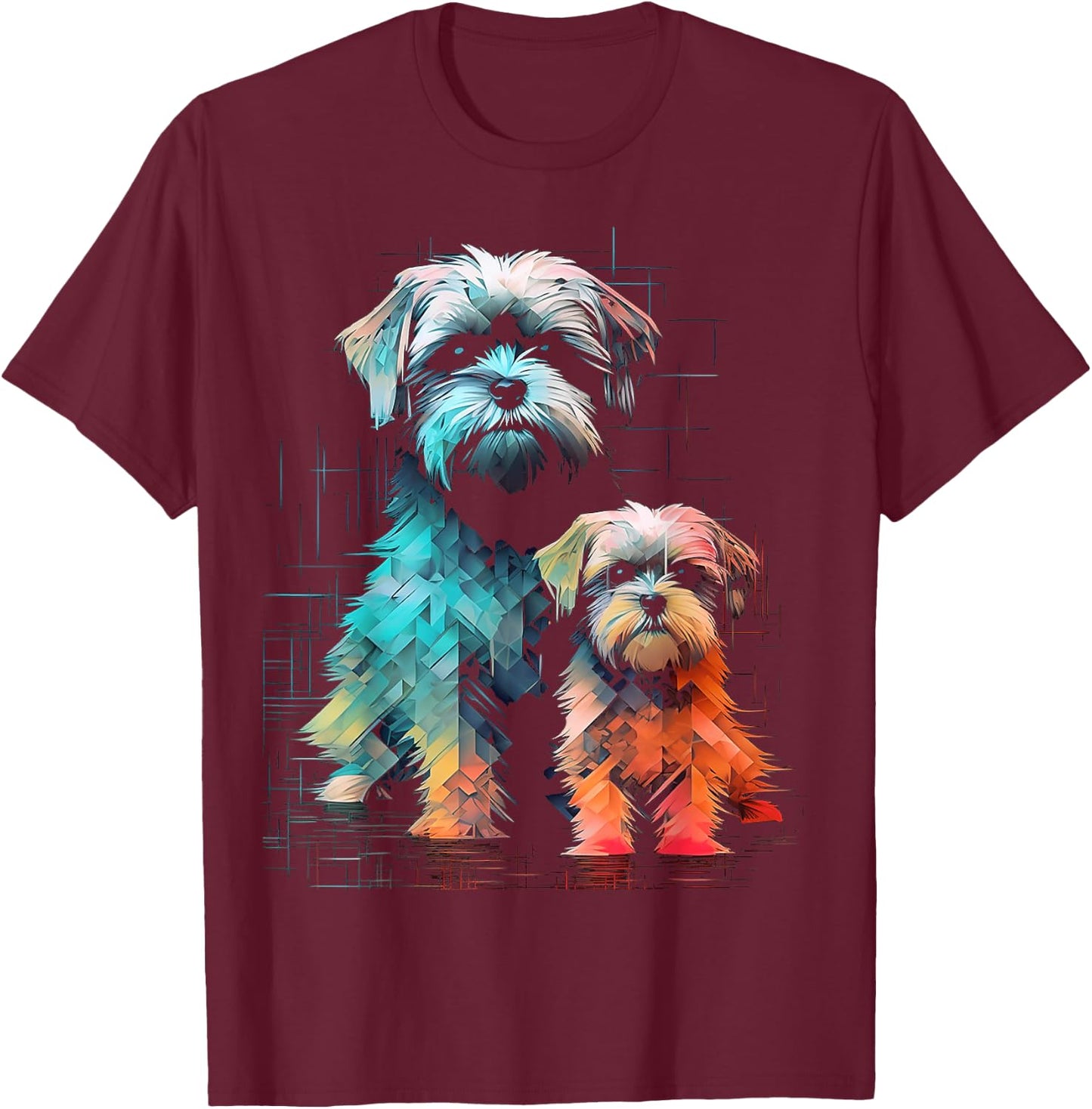 Shih Tzu Dog Geometric Polygon Art Graphic Shih Tzu T-Shirt - T-Shirt | Maroon