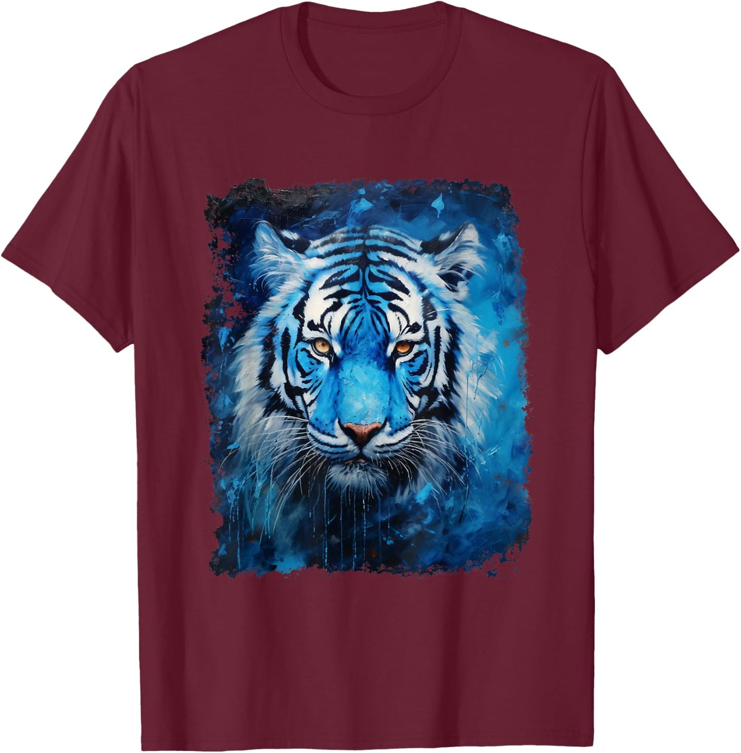 Pop Art Vintage Zoo Animal Tiger Blue T-Shirt - T-Shirt | Maroon