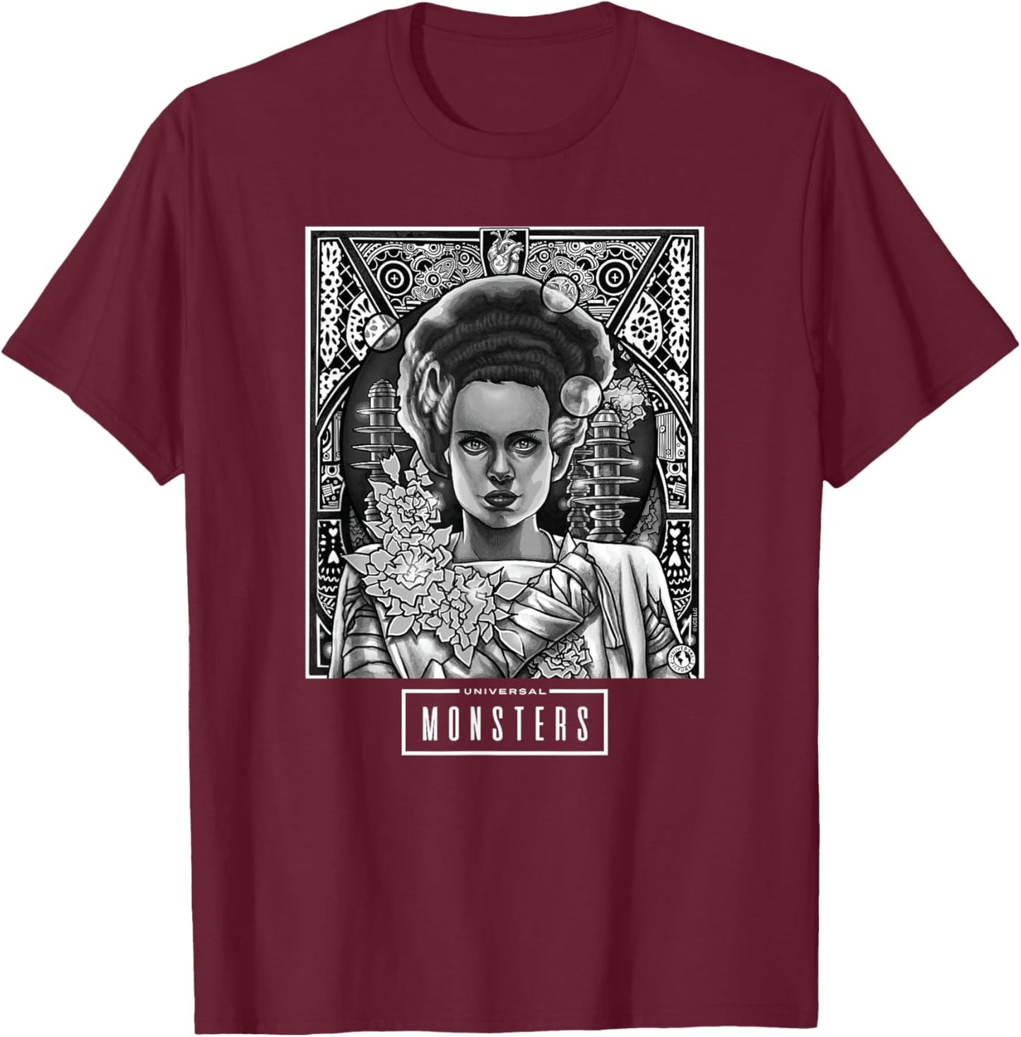 Universal Monsters Bride of Frankenstein Ofrenda T-Shirt - T-Shirt | Maroon