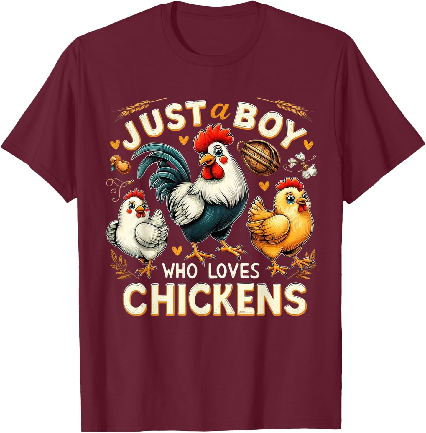 Just a boy who loves Chickens | Farm chicken animal lover T-Shirt - T-Shirt | Maroon