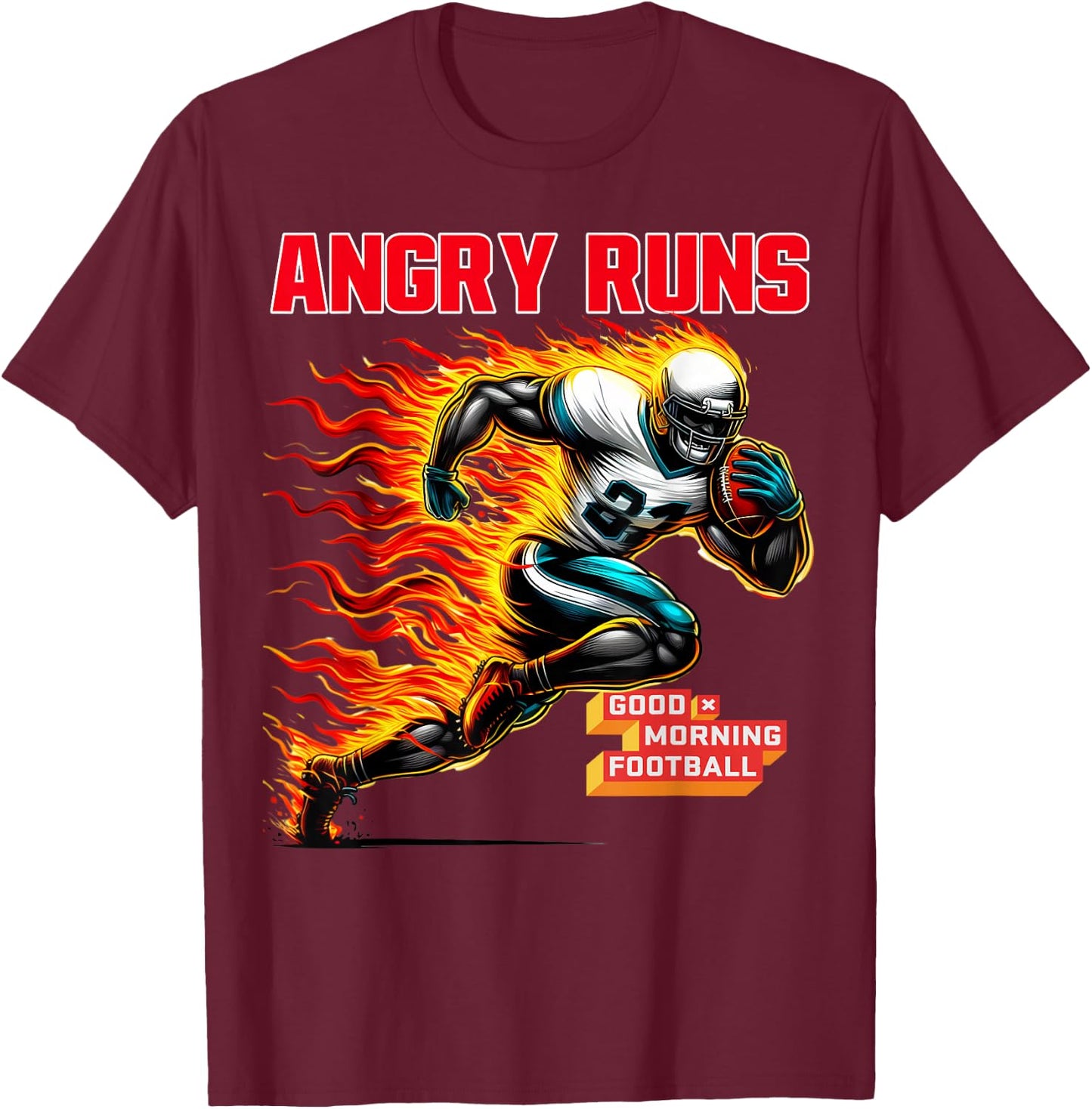 Angry Runs Good Morning Football Sport Lover Vintage Art T-Shirt - T-Shirt | Maroon