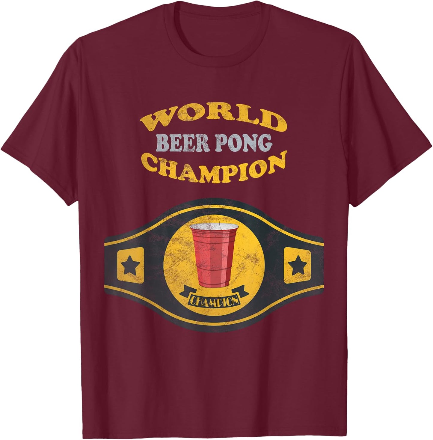 Beer Pong World Champion Vintage Retro T-Shirt - T-Shirt | Maroon