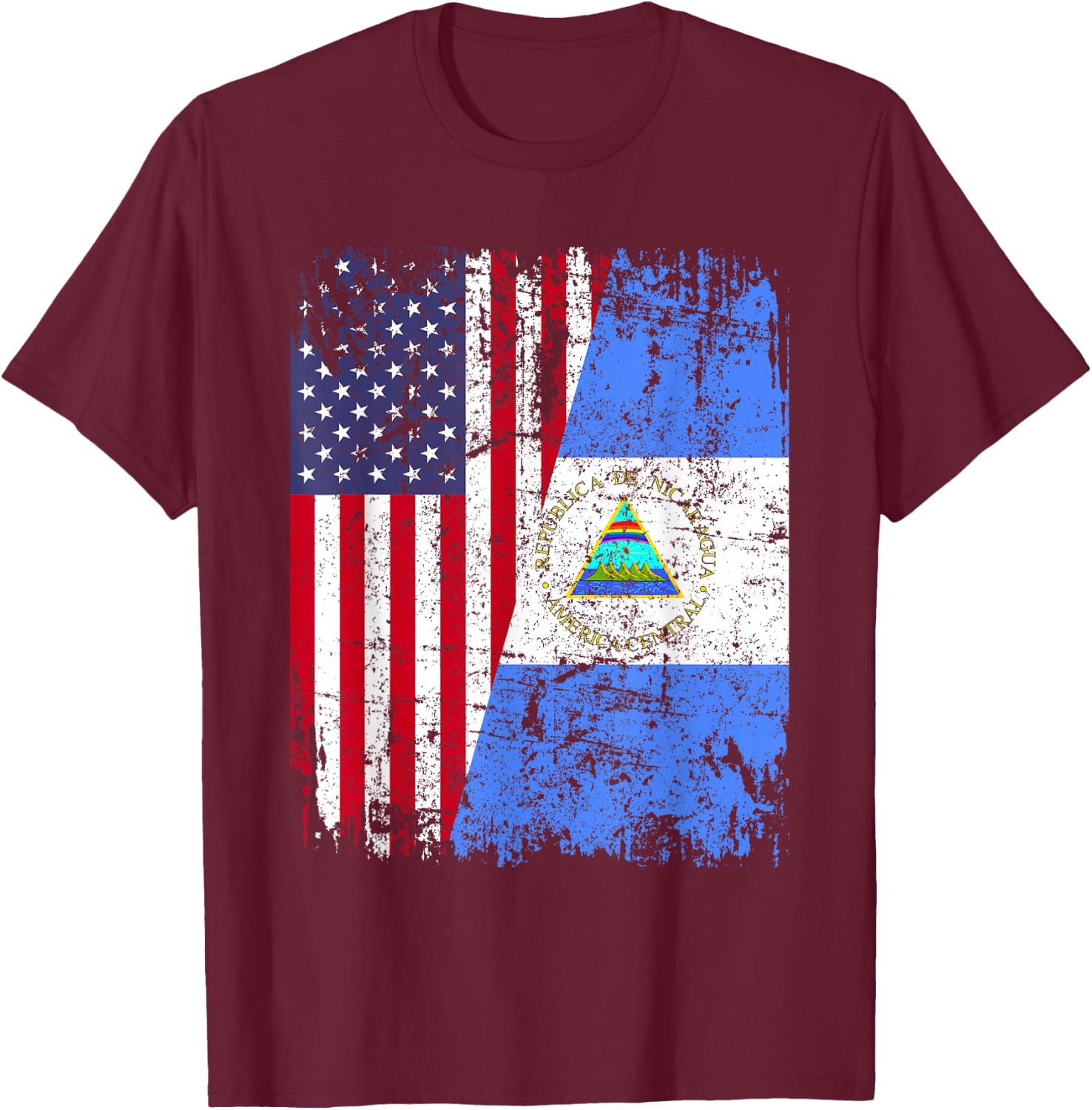 Nicaraguan Roots | Half American Flag | USA Nicaragua Flag T-Shirt - T-Shirt | Maroon