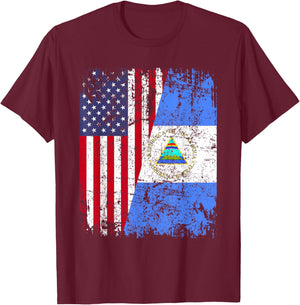 Nicaraguan Roots | Half American Flag | USA Nicaragua Flag T-Shirt - T-Shirt | Maroon