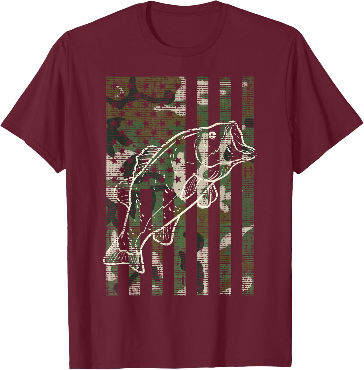 Fishing Camo US Flag Fish Bass Patriot Fisherman Dad Gift T-Shirt - T-Shirt | Maroon