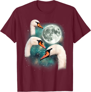 Three Swan Moon | 3 Swans Funny Bird Parody Cursed Meme T-Shirt - T-Shirt | Maroon