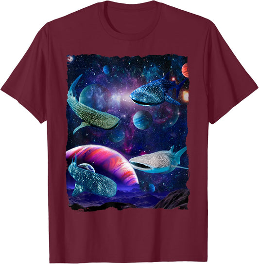 Sharks Universe Space Random Galaxy Fish water Whale Shark T-Shirt - T-Shirt | Maroon