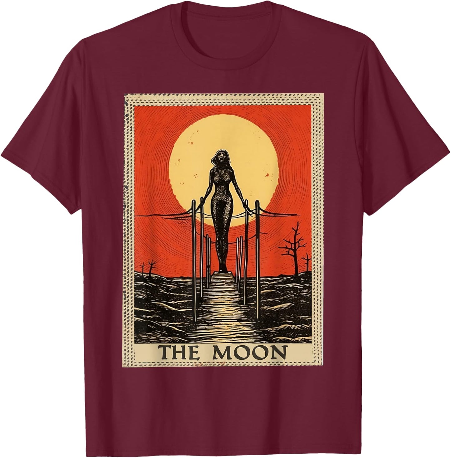 Classic Tarot Card The Moon T-Shirt - T-Shirt | Maroon