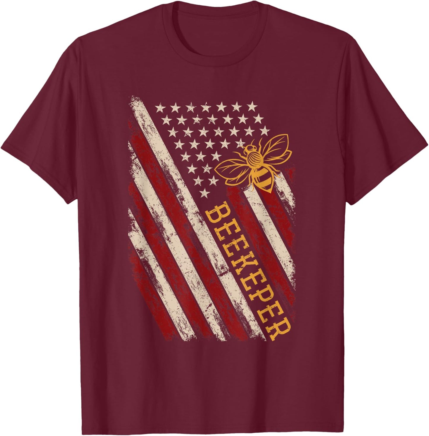 Patriotic Bee Whisperer 4th of July Gift USA Flag Beekeeper T-Shirt - T-Shirt | Maroon