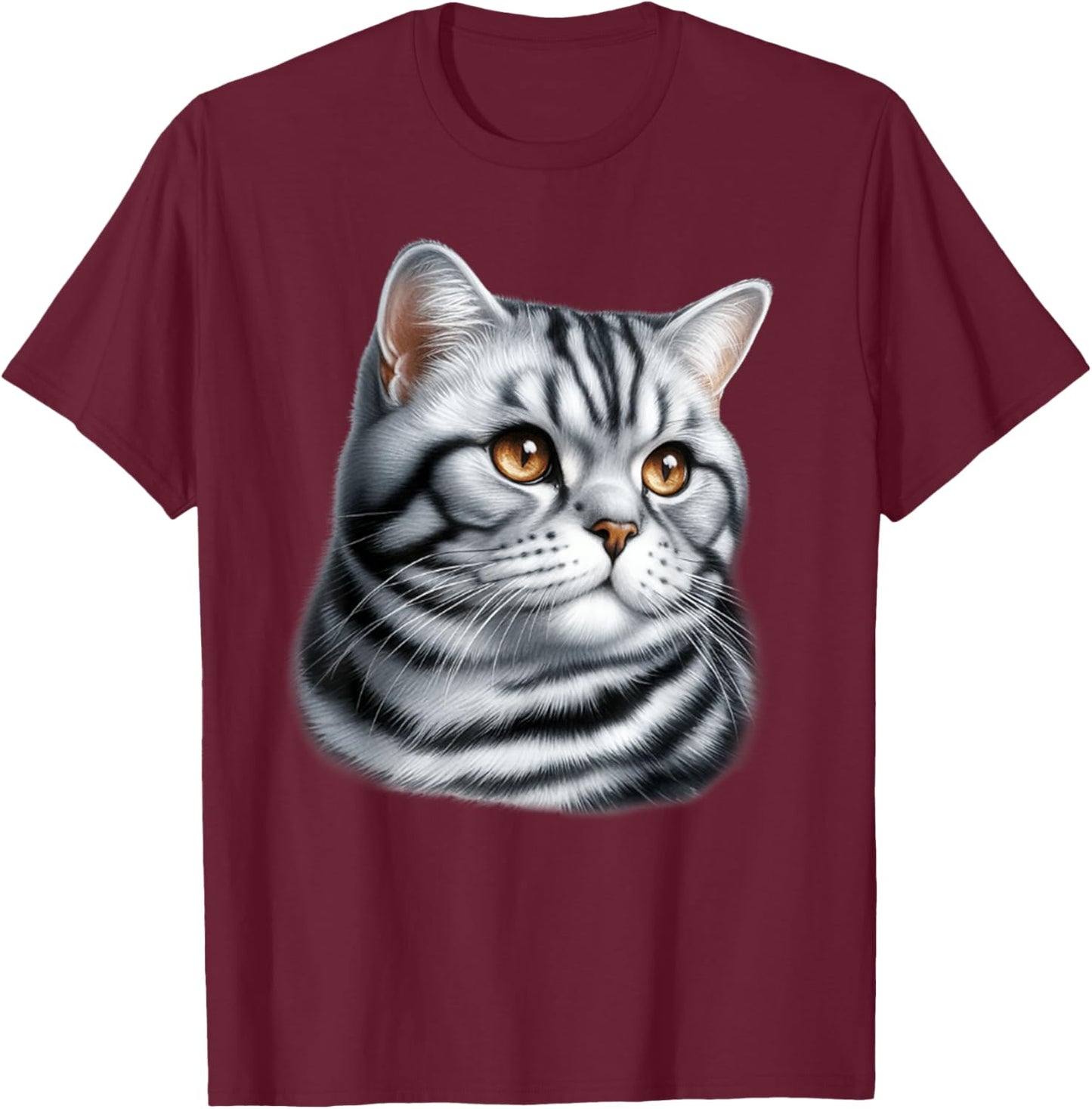 Shorthair Tiger Cat Portrait T-Shirt - T-Shirt | Maroon