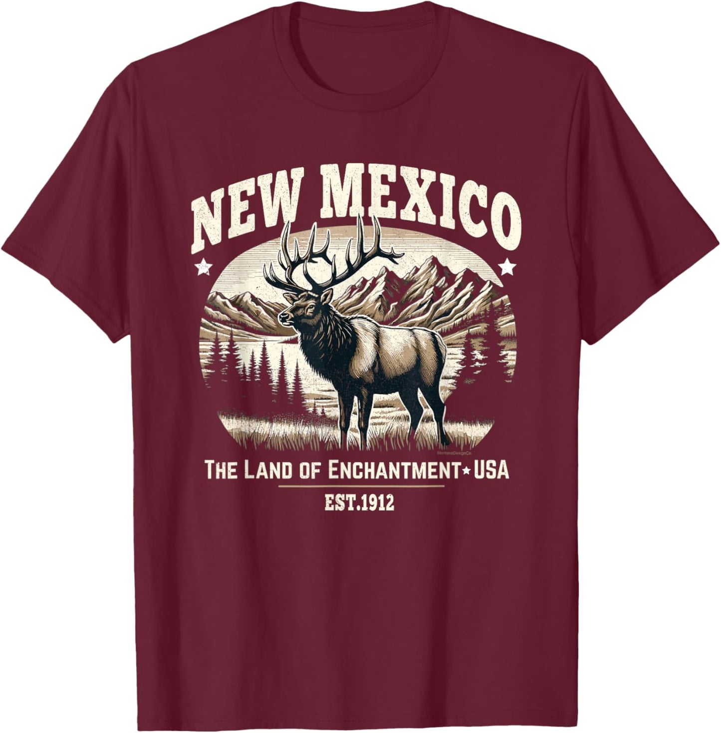 New Mexico Rocky Mountain Elk, Land of Enchantment T-Shirt - T-Shirt | Maroon