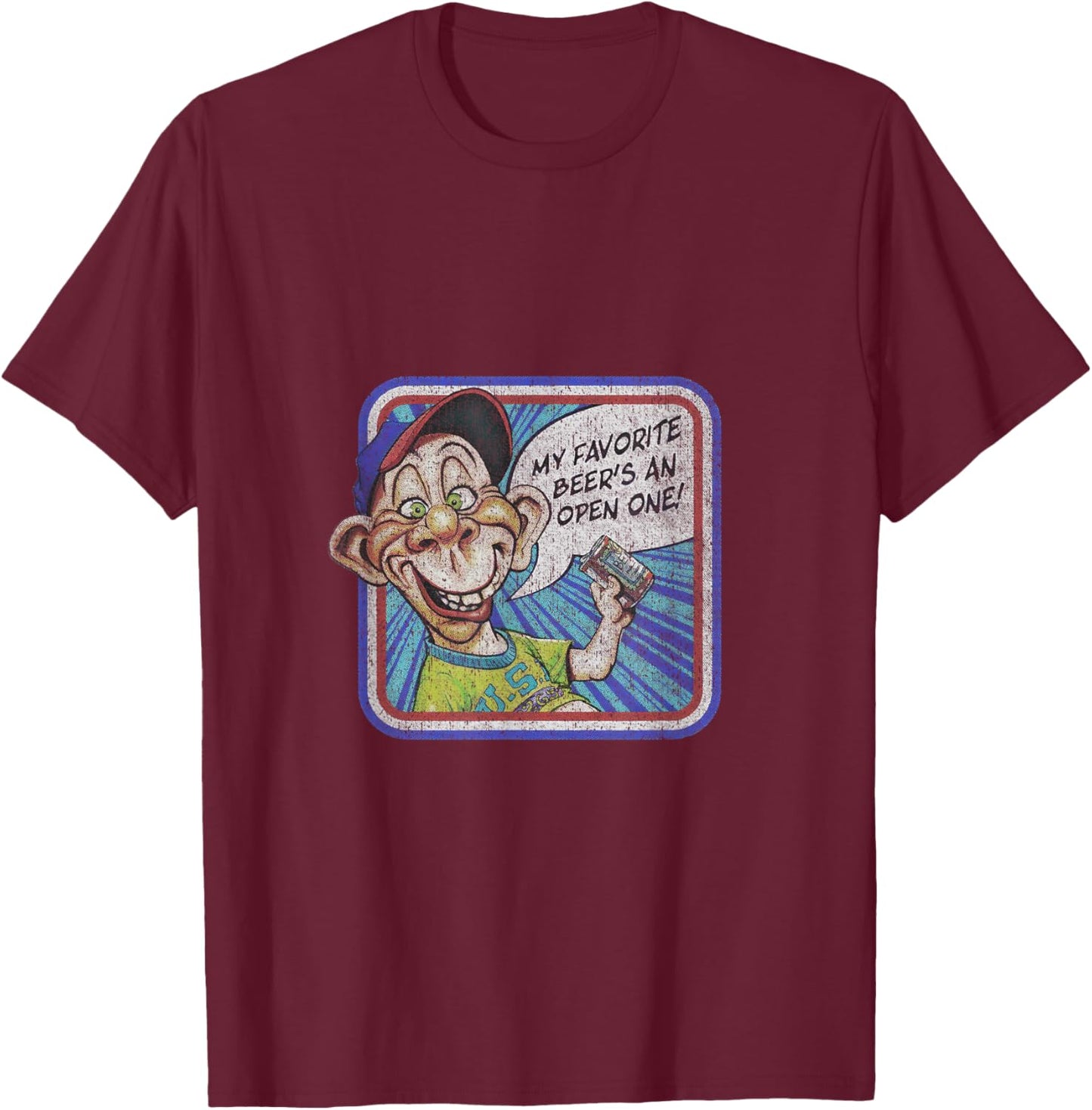 Jeff Dunham Bubba J Retro Washed Black Cartoon , Adult, , Short Sleeve, Small T-Shirt - T-Shirt | Maroon