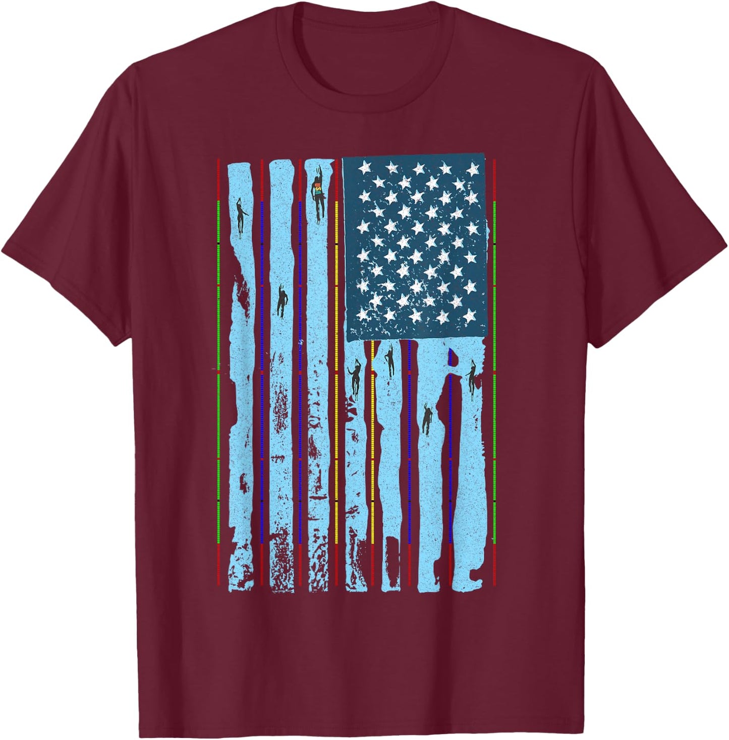 American Flag Swimming Pool Meet, Vintage Swim USA Flag Team T-Shirt - T-Shirt | Maroon