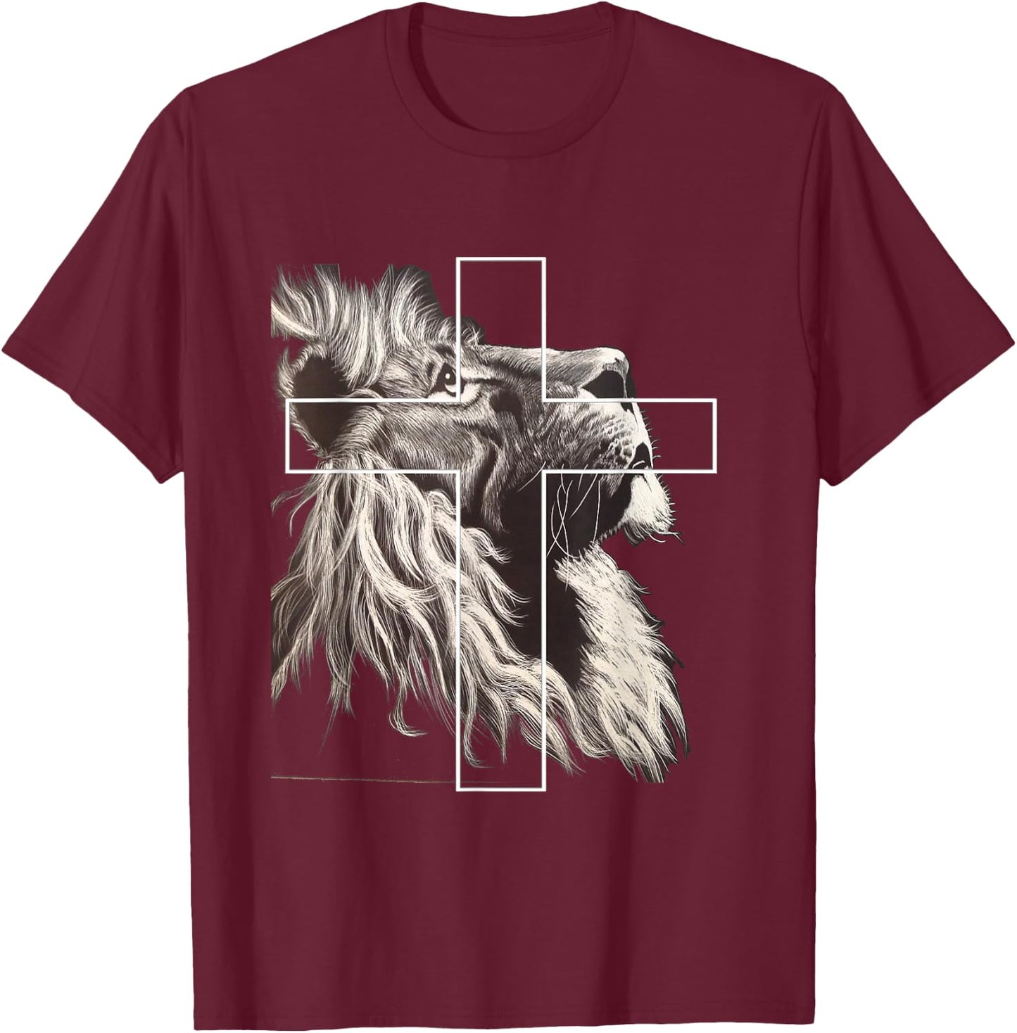 Jesus Lion of Judah Christian Cross T-Shirt - T-Shirt | Maroon