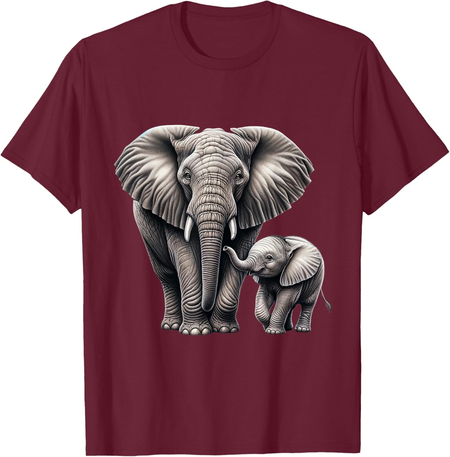 Mother and Calf Elephant | Elefant Lover T-Shirt - T-Shirt | Maroon