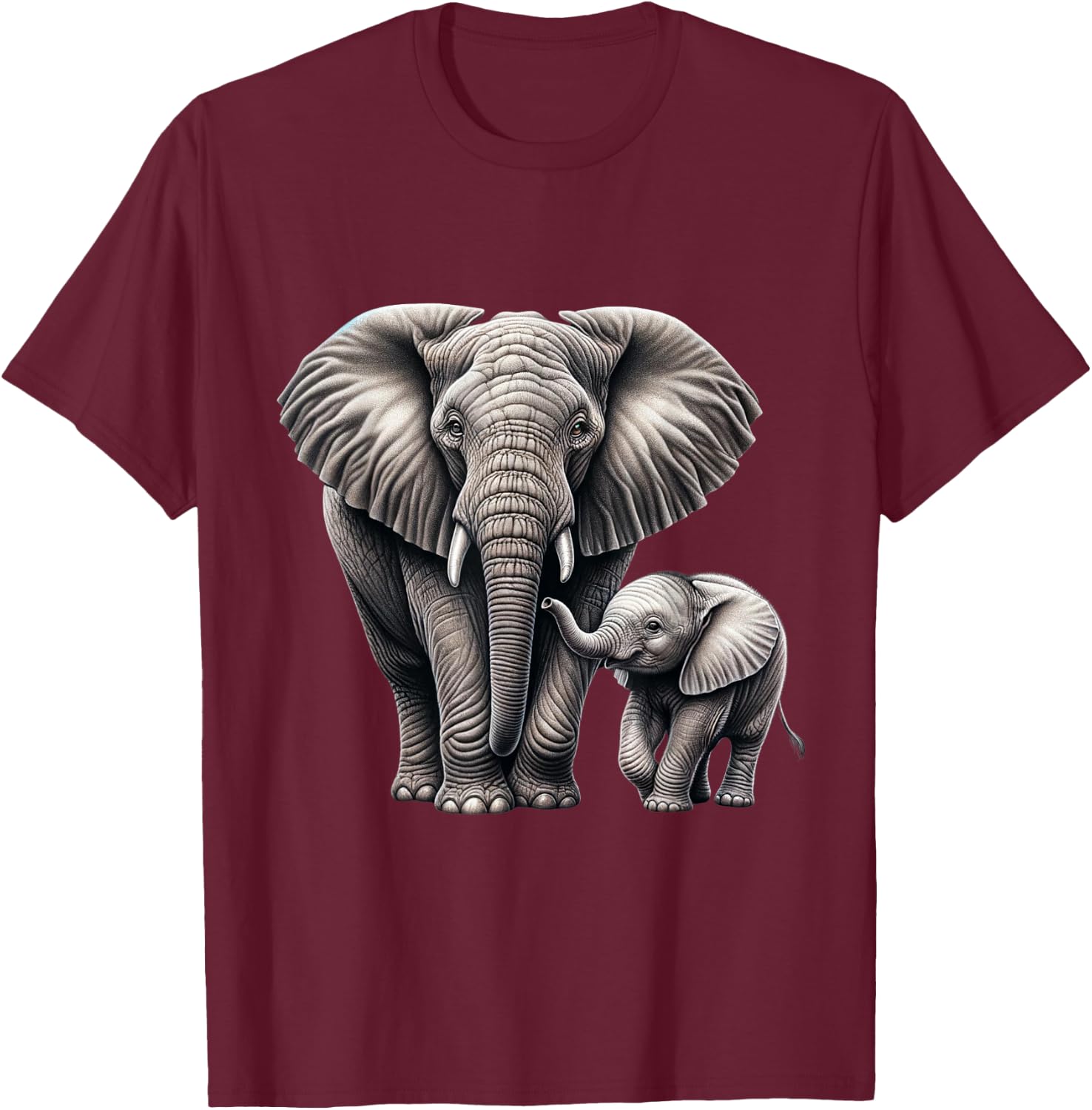 Mother and Calf Elephant | Elefant Lover T-Shirt - T-Shirt | Maroon