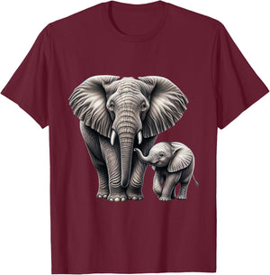 Mother and Calf Elephant | Elefant Lover T-Shirt - T-Shirt | Maroon