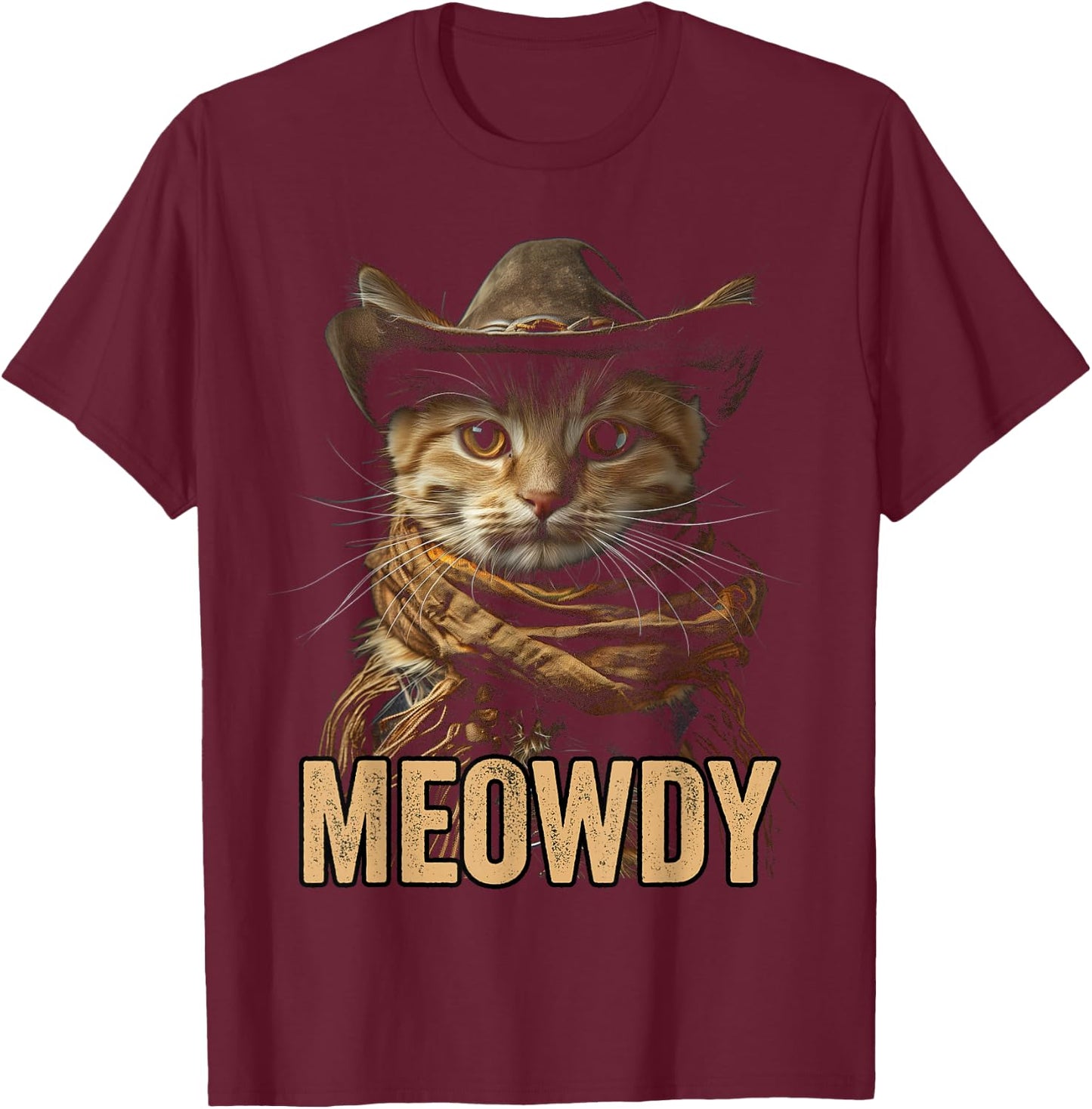 Meowdy Cat Shirt Meowdy Cowboy Cat Country Western Funny Cat T-Shirt - T-Shirt | Maroon