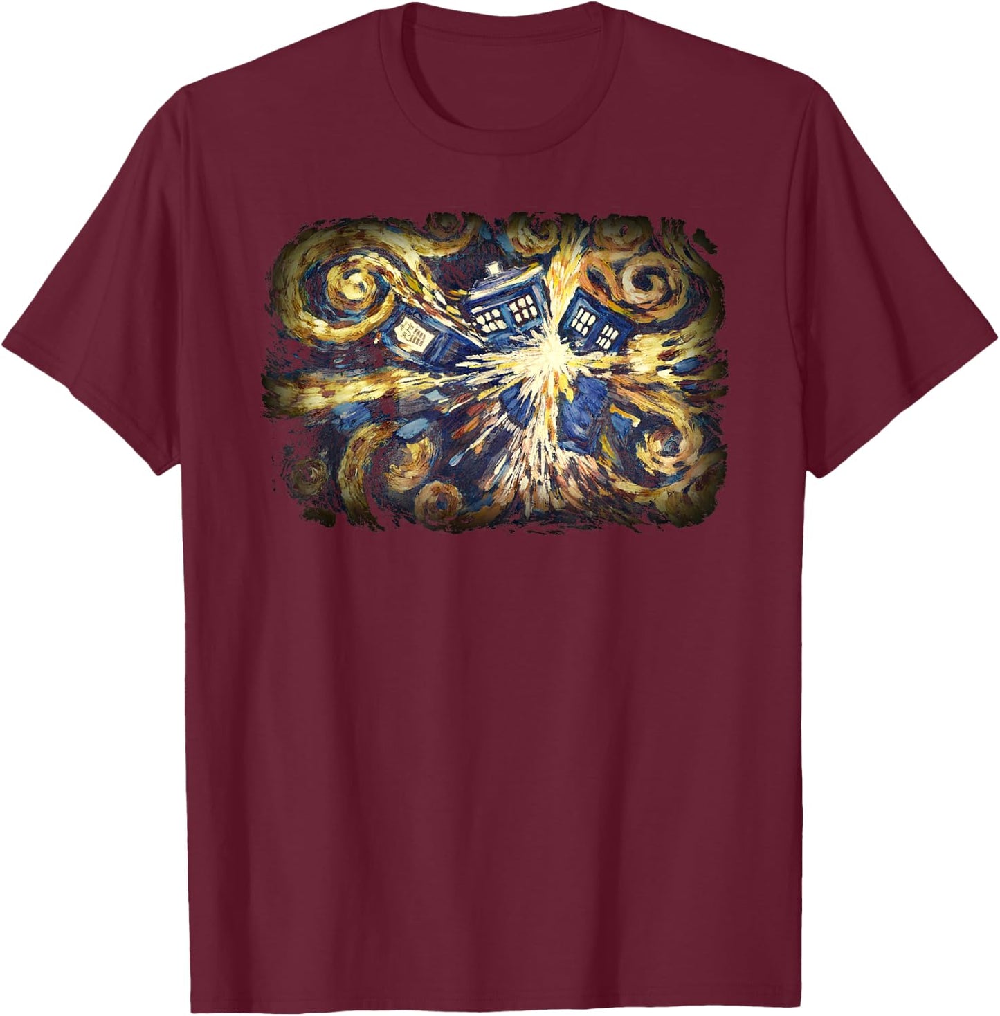 Art Tardis Van Gogh Time Travel Sci-Fi Fan T-Shirt - T-Shirt | Maroon