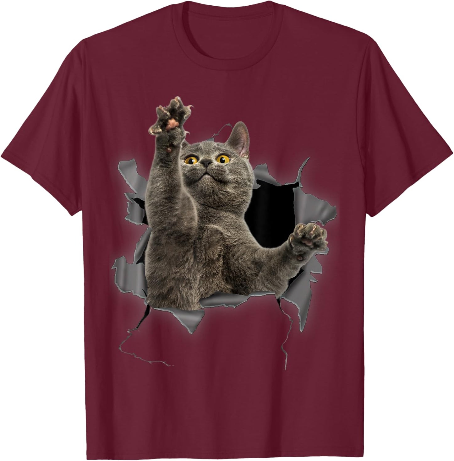 Grey Cat Torn Cloth Funny Gifts Cat Dad, Cat Mom, Cat Lover T-Shirt - T-Shirt | Maroon