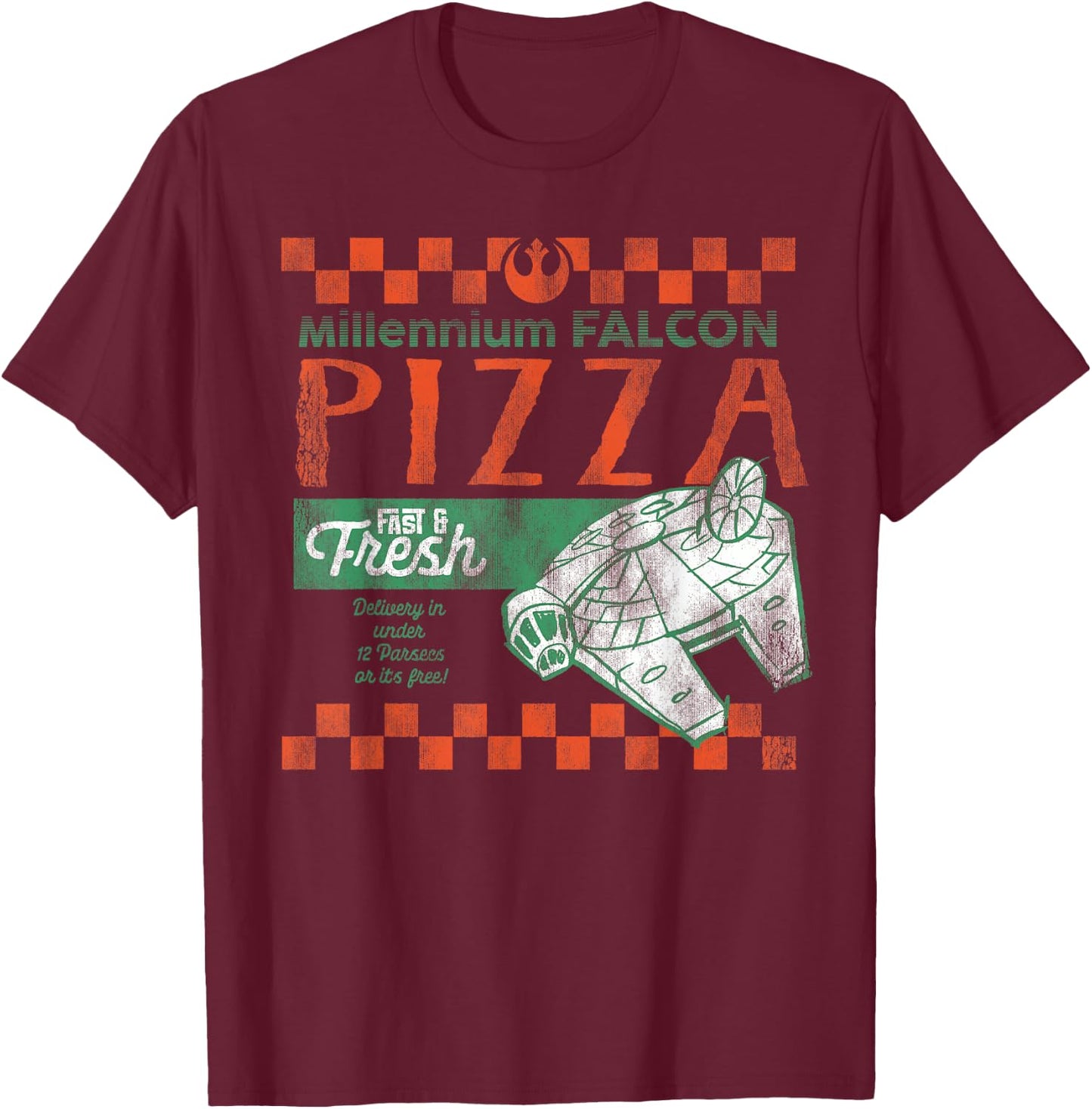 Star Wars Millennium Falcon Pizza Fast & Fresh T-Shirt - T-Shirt | Maroon