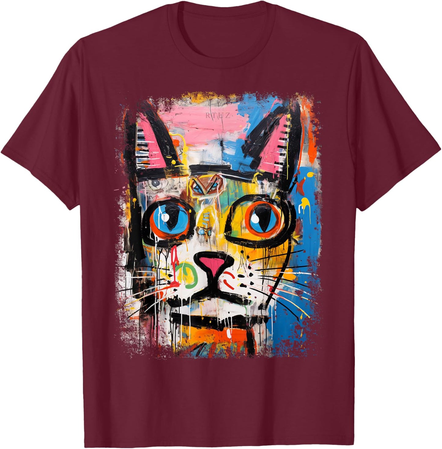 RTUZ Cat Hip Hop Y2K Vintage Retro Hipster Edgy Streetwear -Adults Black T-Shirt - T-Shirt | Maroon