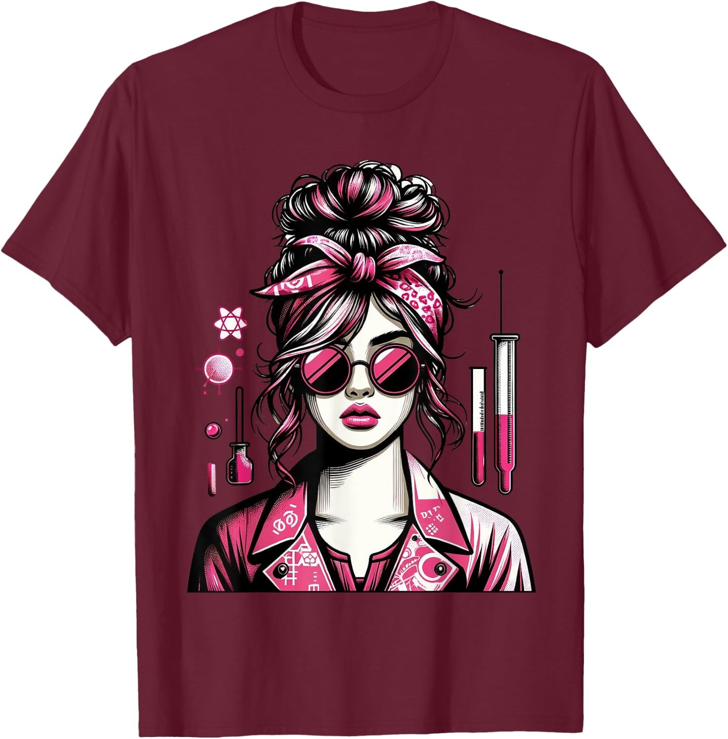 Retro Lab Week 2024 Phlebotomy Pink Women Girl Lab Week 2024 T-Shirt - T-Shirt | Maroon
