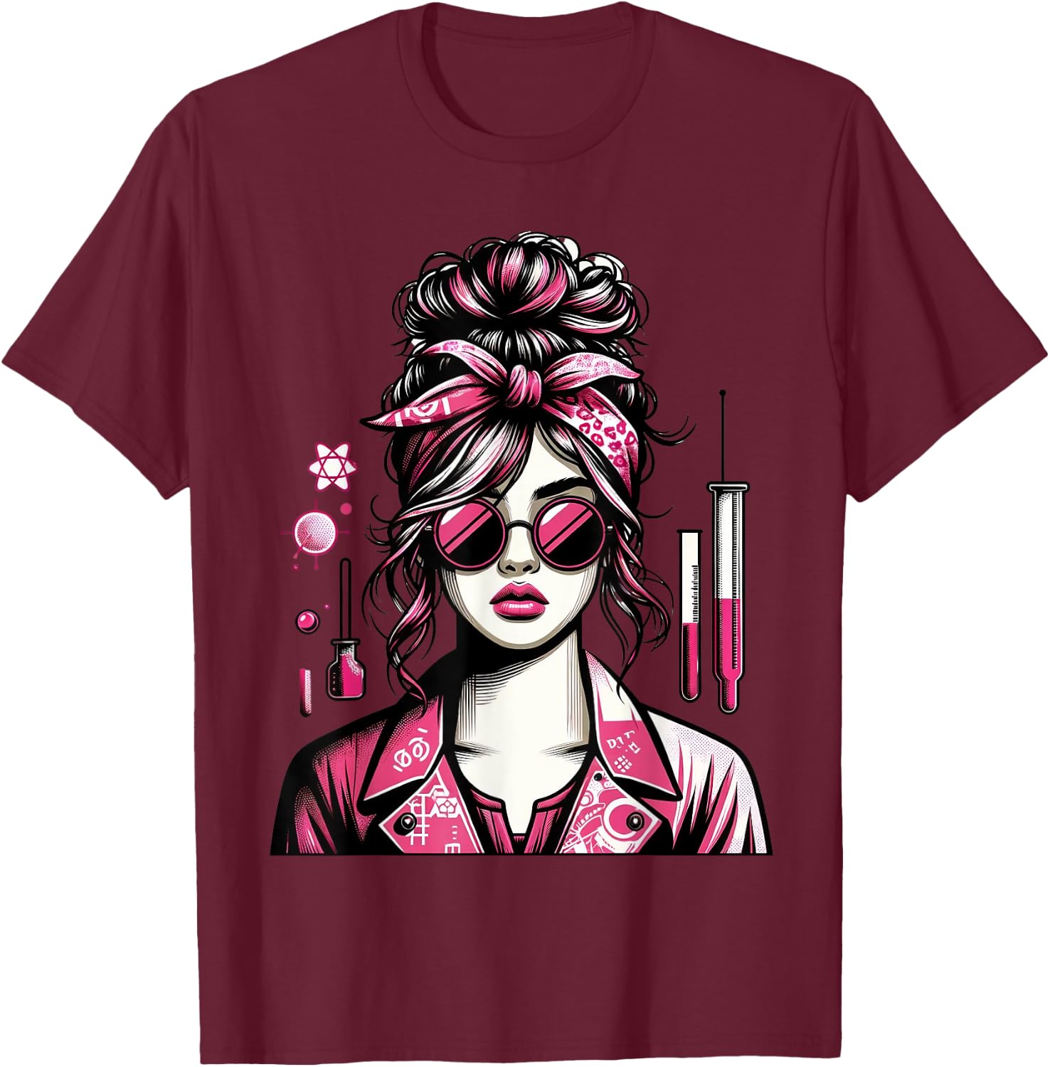 Retro Lab Week 2024 Phlebotomy Pink Women Girl Lab Week 2024 T-Shirt - T-Shirt | Maroon