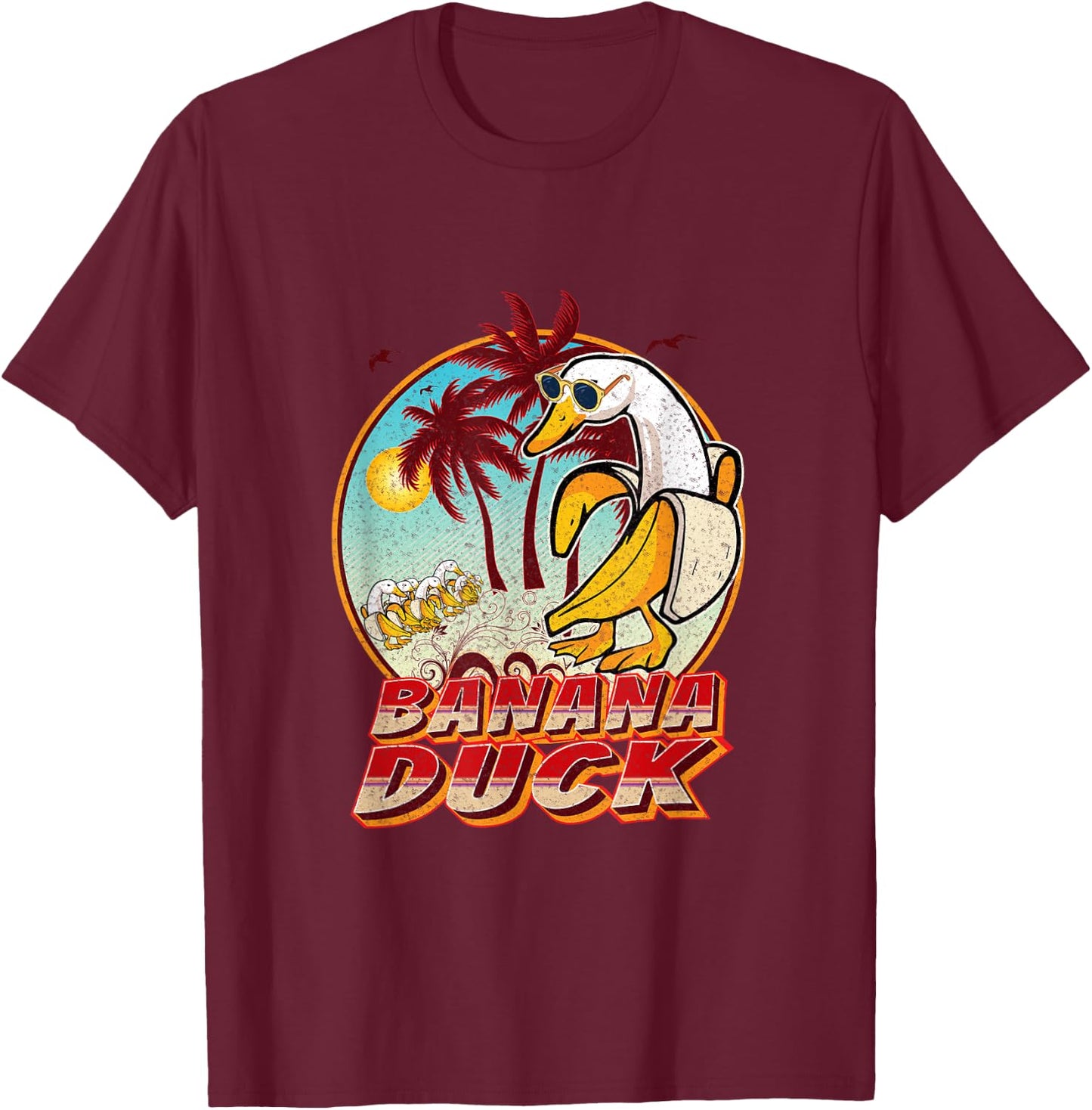 Banana Duck - - Summer Beach Vintage Retro T-Shirt - T-Shirt | Maroon
