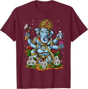 Ganesha Hindu God Elephant Spiritual Yoga Meditation T-Shirt - T-Shirt | Maroon