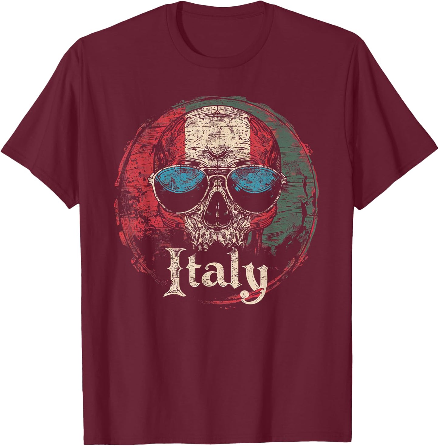 Italian Italy Flag - Skull Skeleton Vintage Country Family T-Shirt - T-Shirt | Maroon