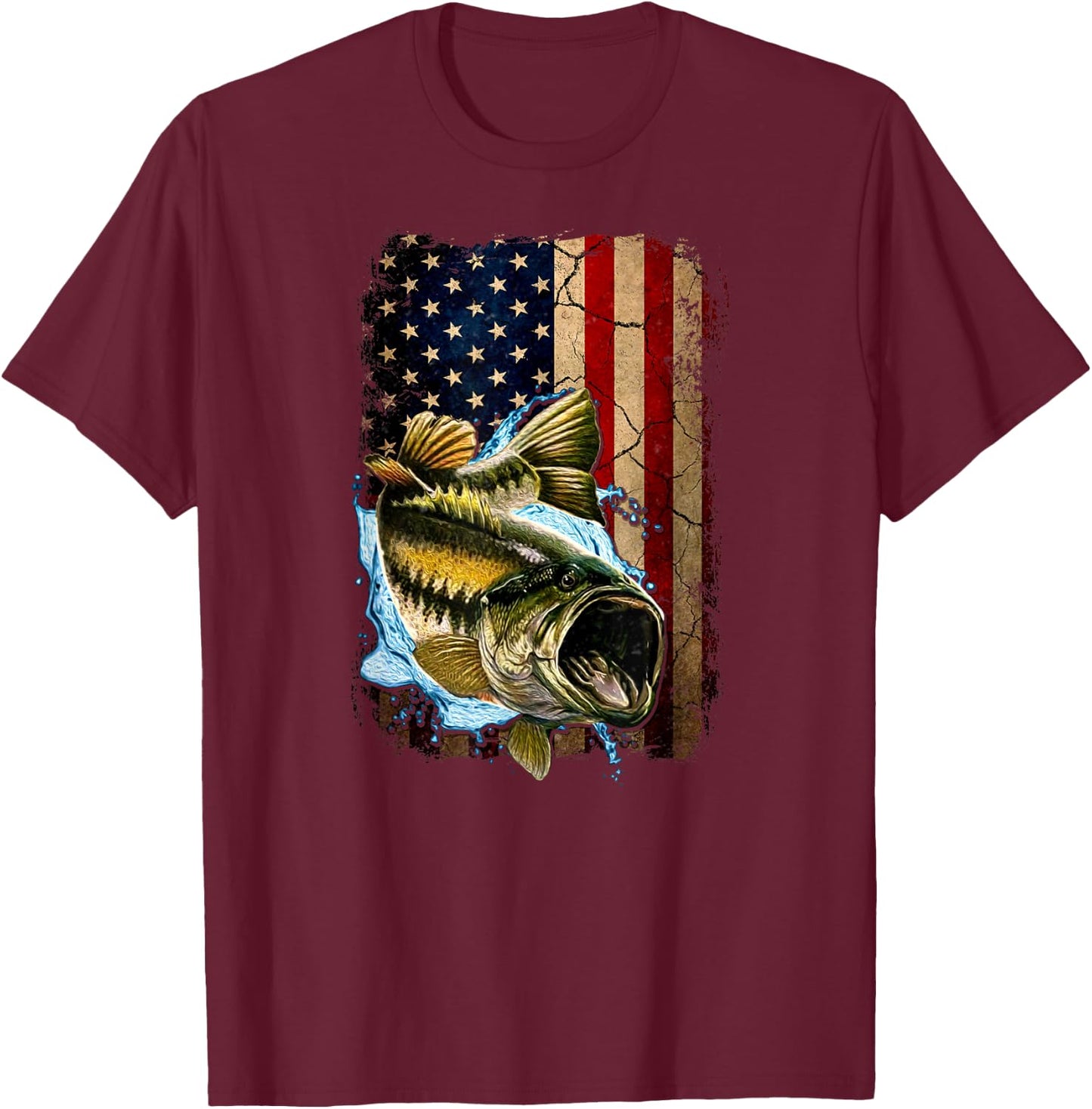 American Flag Bass Fishing For Fisherman Fish Fishing T-Shirt - T-Shirt | Maroon