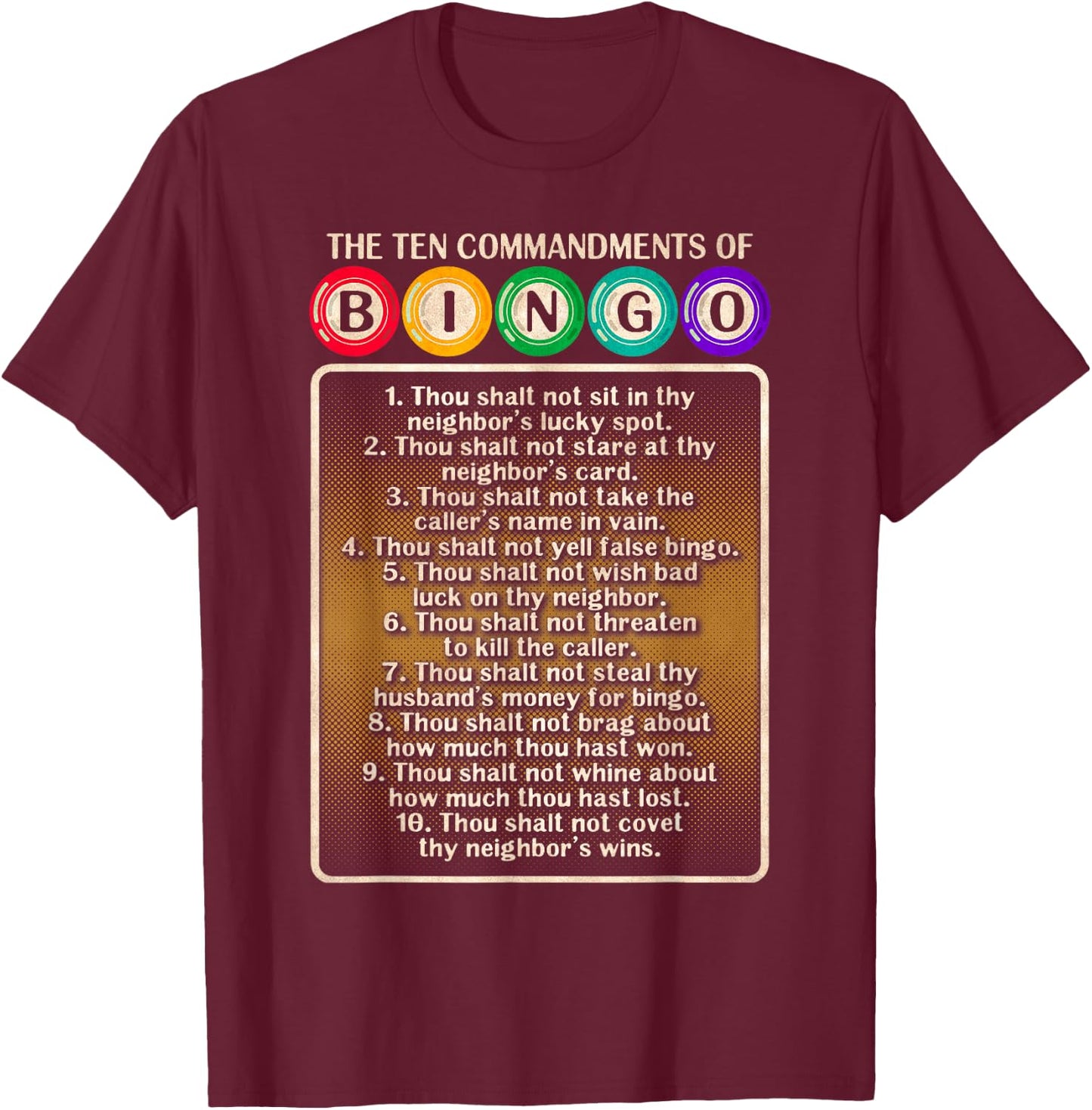 10 Commandments Of Bingo - Bingo Player T-Shirt - T-Shirt | Maroon