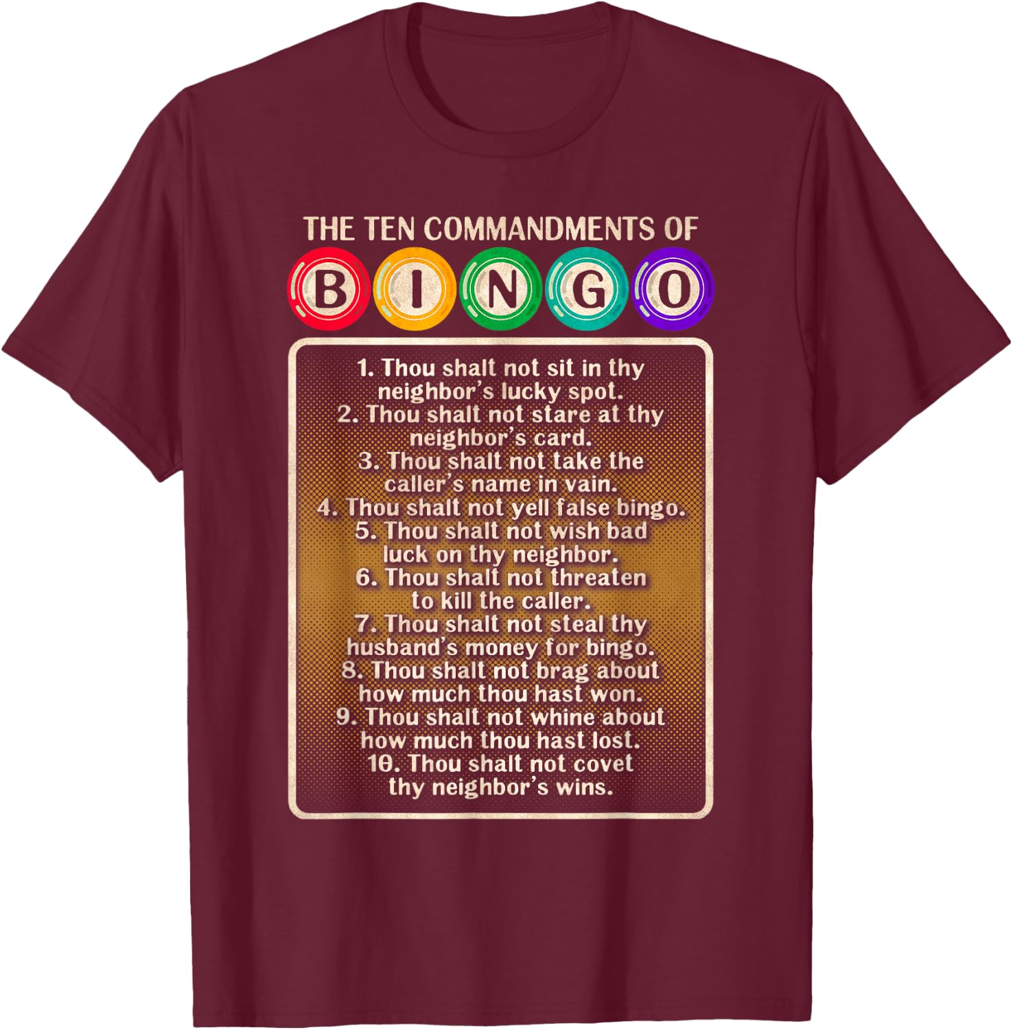 10 Commandments Of Bingo - Bingo Player T-Shirt - T-Shirt | Maroon