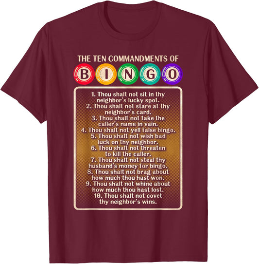 10 Commandments Of Bingo - Bingo Player T-Shirt - T-Shirt | Maroon