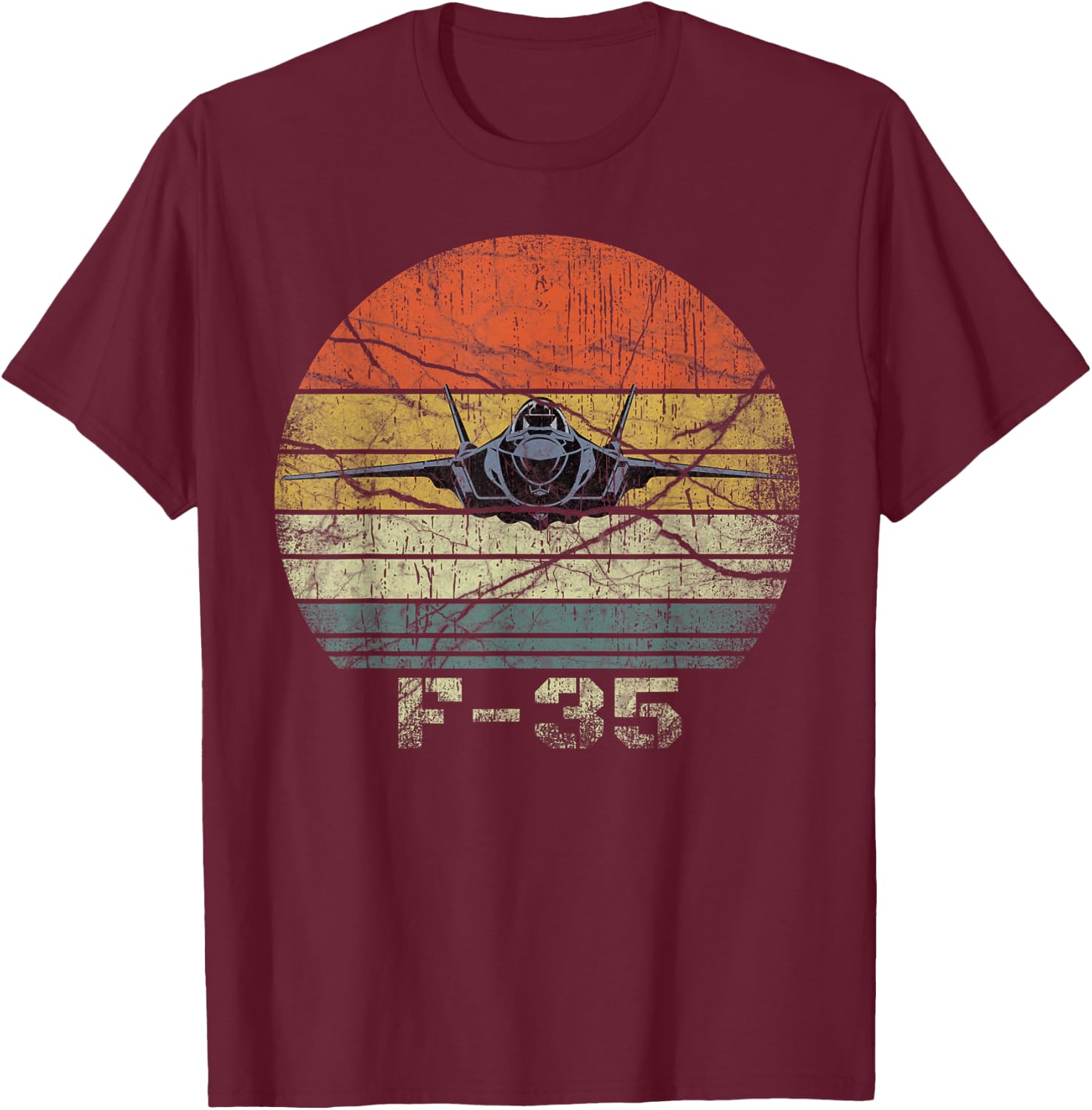 Distressed F-35 Fighter Jet Military Airplane T-Shirt - T-Shirt | Maroon