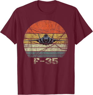 Distressed F-35 Fighter Jet Military Airplane T-Shirt - T-Shirt | Maroon
